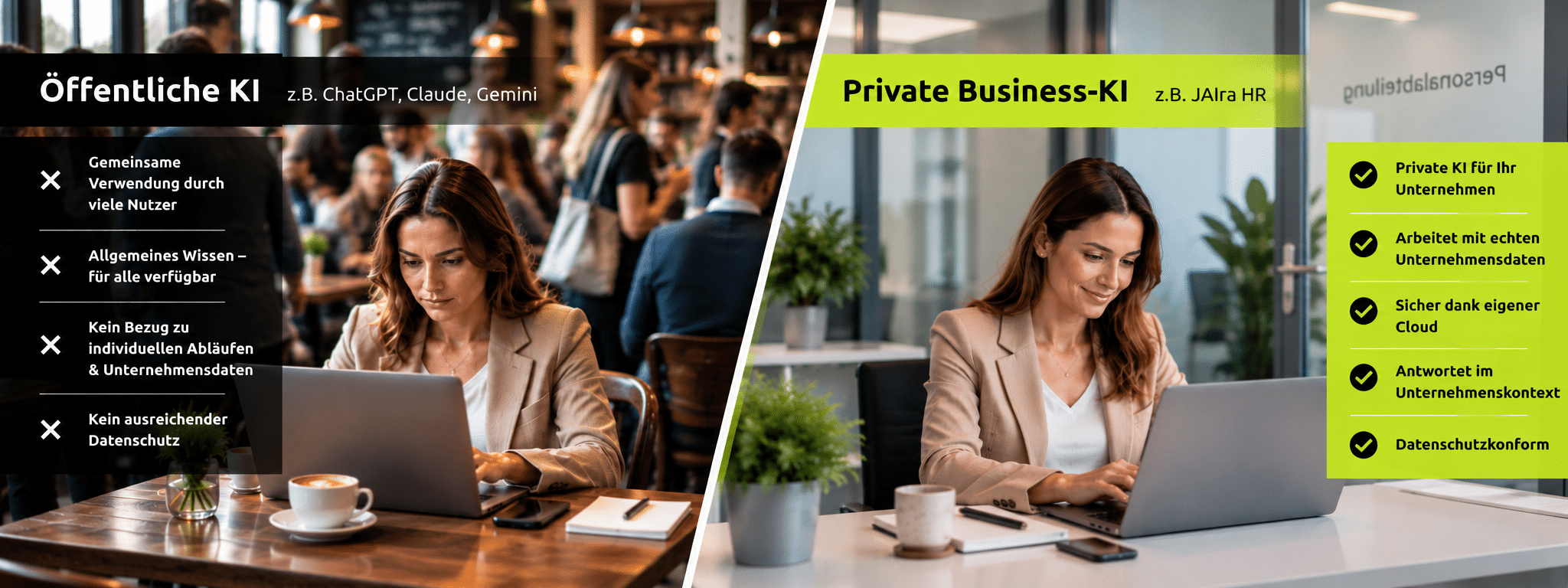 Vergleich öffentliche KI und private Business-KI JAIra HR